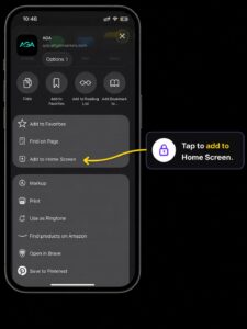 Tap Add to Home Screen in the iOS share sheet to install the AGA web app